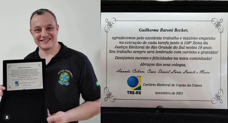 TRE-RS: 150ª Zona Eleitoral homenagea colega removido para Porto Alegre Guilherme Baroni Becker, o homenageado pela 150ª Zona Eleitoral (RS)